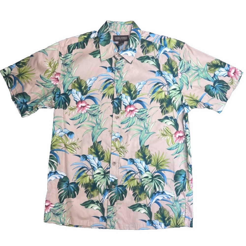 NEW Cooke Street Hawaiian Shirt Mens 2XL Tan Floral Button Up Vacation Floral